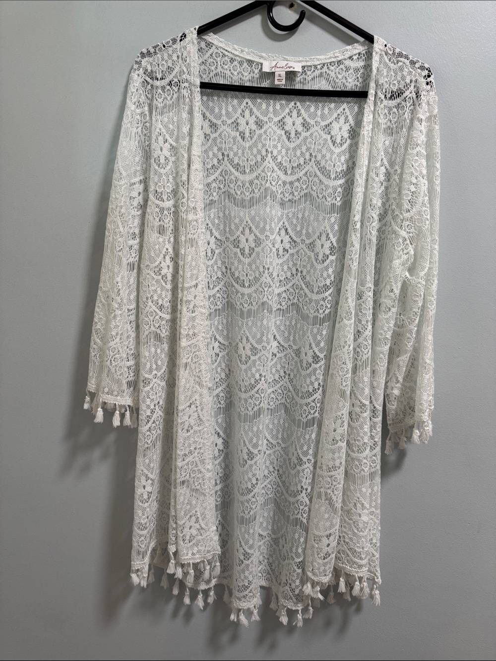 Anne Leige Open-Front Lace Kimono Cover-Up in White